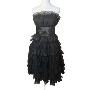 Frederick's Of Hollywood Black Lace Tiered Ruffle Dress Size 2 Whimsigoth Punk‎